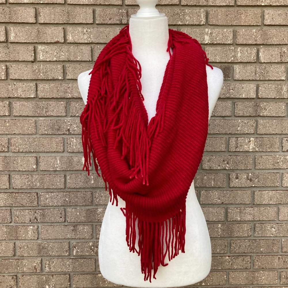 BASICO Red Fringed Infinity Scarf - Picture 2 of 7
